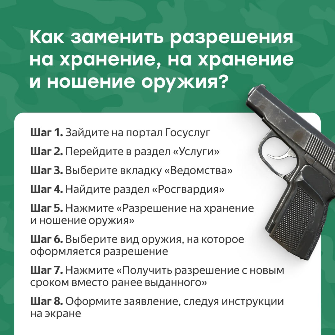 Владельцы оружия должны до 1 января 2026 года заменить разрешения на его хранение, на хранение и ношение, выданные на Украине и в ДНР..