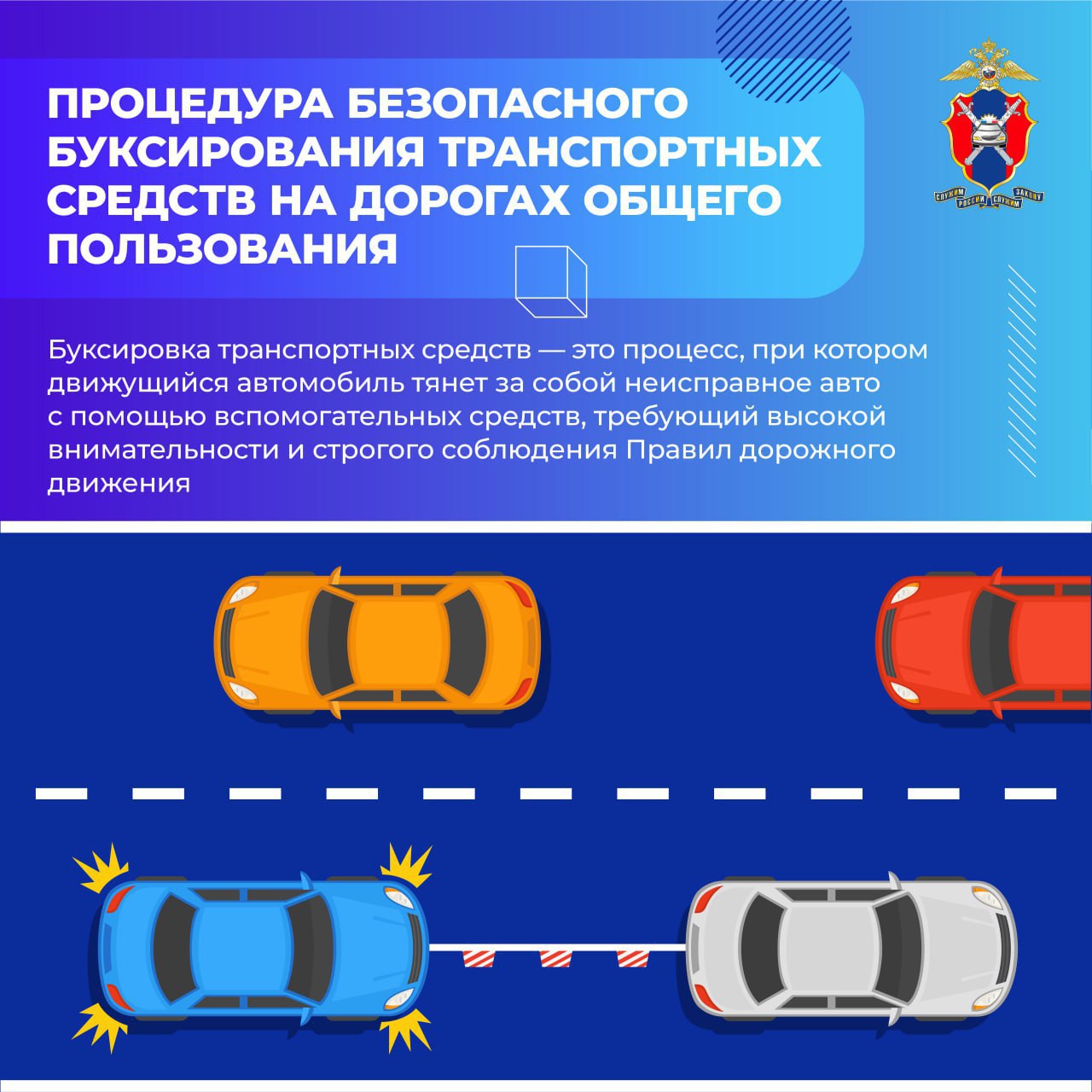 Сегодня в карточках Госавтоинспекции России (https://t.me/guobddrus) рассмотрим, как правильно буксировать автомобиль на дорогах общего пользования.